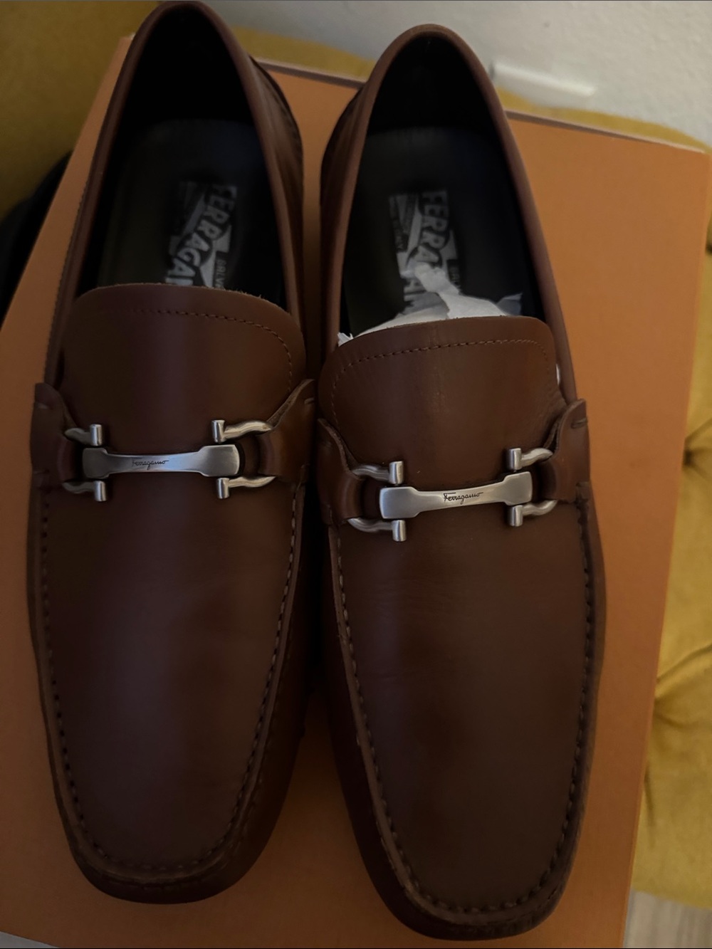 Salvatore Ferragamo Brown Leather Gancini Bit Slip-On Loafers